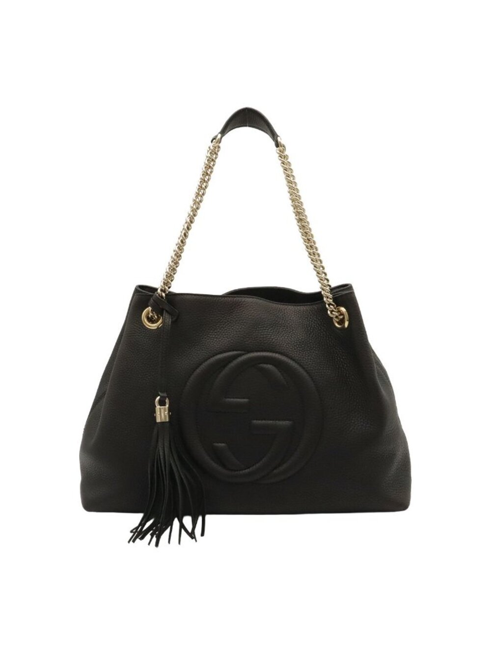 Gucci Soho Interlocking G Logo Chain Shoulder Bag Tote Tassel Charm Leather - Picture 1 of 9